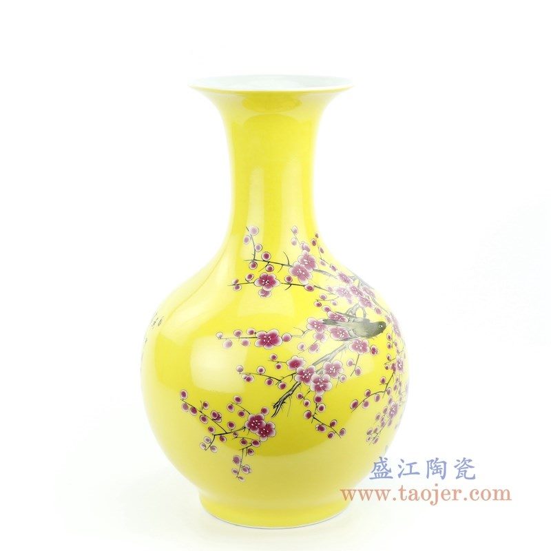RZPE01-A 盛江陶瓷 手绘粉彩花鸟赏瓶