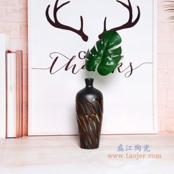 RZPH01-A 景德镇陶瓷 景德镇新中式陶瓷颜色釉黑色花瓶摆件
