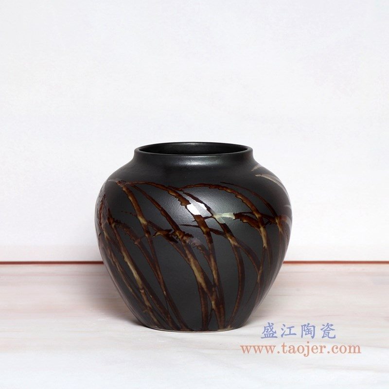 RZPH01-B 盛江陶瓷 景德镇新中式陶瓷颜色釉黑色花瓶摆件
