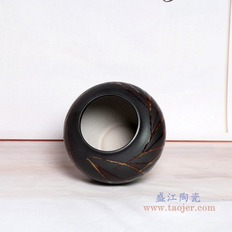 RZPH01-B 盛江陶瓷 景德镇新中式陶瓷颜色釉黑色花瓶摆件