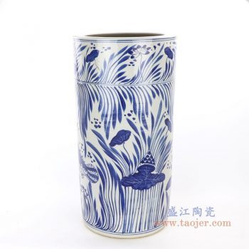 RZPI15 景德镇陶瓷 手绘青花鱼藻纹大剑筒