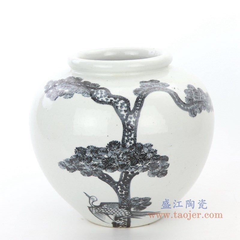 RZPI22-B 景德镇陶瓷 仿古做旧树木图案高温单色釉储物罐