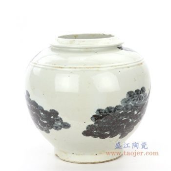 RZPI22-B 景德镇陶瓷 仿古做旧树木图案高温单色釉储物罐