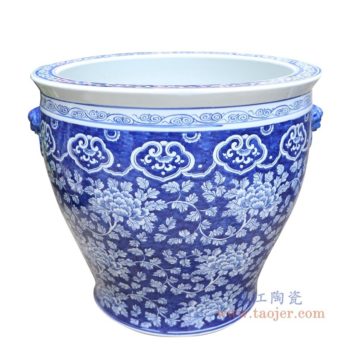 RYLU176-E 景德镇陶瓷 手绘青花梅花双耳金鱼缸