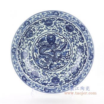 RZBD06 景德镇陶瓷 仿古青花手绘龙纹图案装饰挂盘瓷盘坐盘