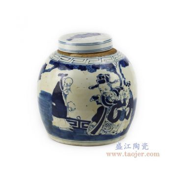 RZFZ01-k 景德镇陶瓷 青花人物茶叶罐