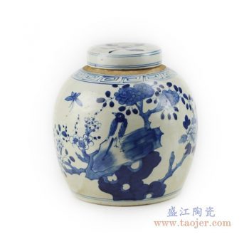 RZKT04-E 景德镇陶瓷 仿古手绘青花人物山水茶叶罐