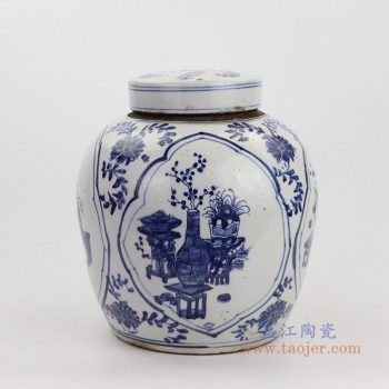 RZKT19-A-大号 景德镇陶瓷 清代青花八宝图精品陶瓷盖罐