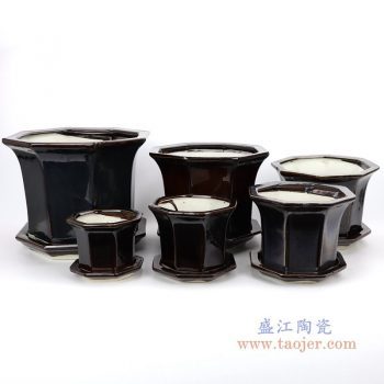 RZPR01 景德镇陶瓷 多肉植物花盆陶瓷黑色特大号 大号 中号 中小号 小号 最小号
