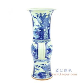 RZJI02 景德镇陶瓷 全手工手绘青花山水图案花觚