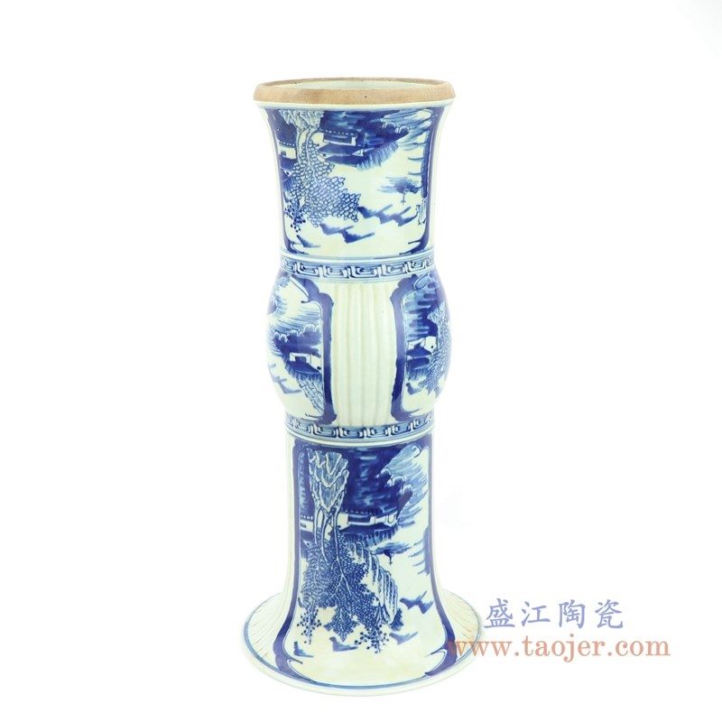 RZJI02 盛江陶瓷 全手工手绘青花山水图案花觚