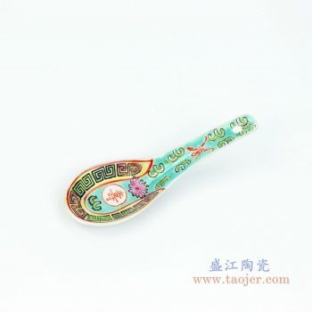 RZPV05 景德镇陶瓷 老式万寿无疆中国风复古手绘陶瓷餐具勺子大汤勺