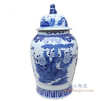 RYLU177-C 景德镇陶瓷 青花狮子头凤凰牡丹将军罐