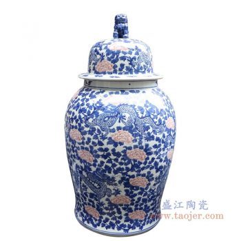 RYLU177-D 景德镇陶瓷 青花釉里红缠枝莲将军罐