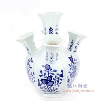 RYNQ253 景德镇陶瓷 青花花卉五口瓶