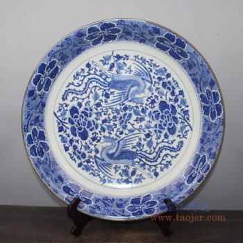 RYQQ44-F 景德镇陶瓷 仿古手绘青花缠枝凤凰纹瓷盘赏盘