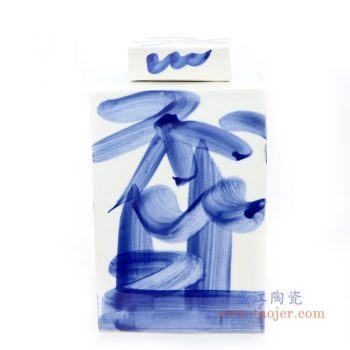 RYQQ56 景德镇陶瓷 青花手绘写意四方茶叶罐