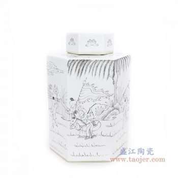 RYSM03-A 景德镇陶瓷 手绘人物六方茶叶罐