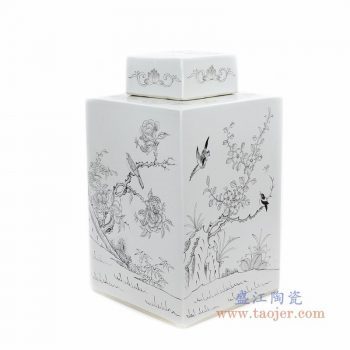 RYSM04-B 景德镇陶瓷 手绘花鸟四方茶叶罐