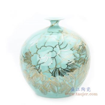 RYTA11 景德镇陶瓷 手绘浮雕影青描金石榴瓶客厅装饰品摆件