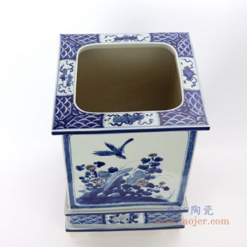 RZAJ17 景德镇陶瓷  仿古做旧手绘青花花鸟花盆