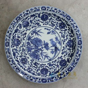 RZBD05 景德镇陶瓷 仿古青花手绘花鸟图案装饰挂盘瓷盘坐盘