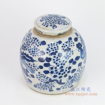 RZEY03-L-E 景德镇陶瓷 高仿清代青花凤凰图纹带盖茶叶罐