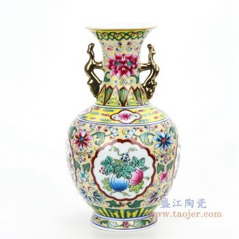 RZFA14 景德镇陶瓷 大清乾隆描金粉彩四季花纹赏瓶家居仿古装饰瓷器摆件古董古玩 粉彩 泛滥处花瓶