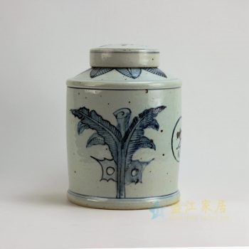 RZFB05 景德镇陶瓷 青花牵牛花纹茶叶罐