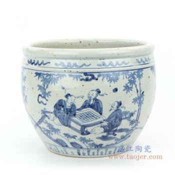 RZFB15 景德镇陶瓷 仿古青花人物图文缸