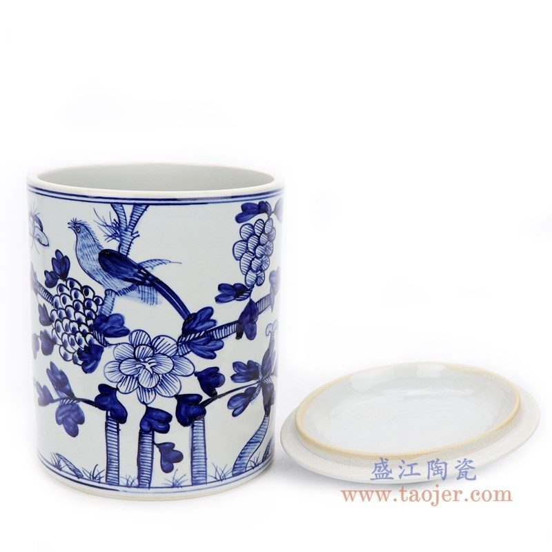 RZFI10-B 盛江陶瓷 手绘青花花鸟纹茶叶罐