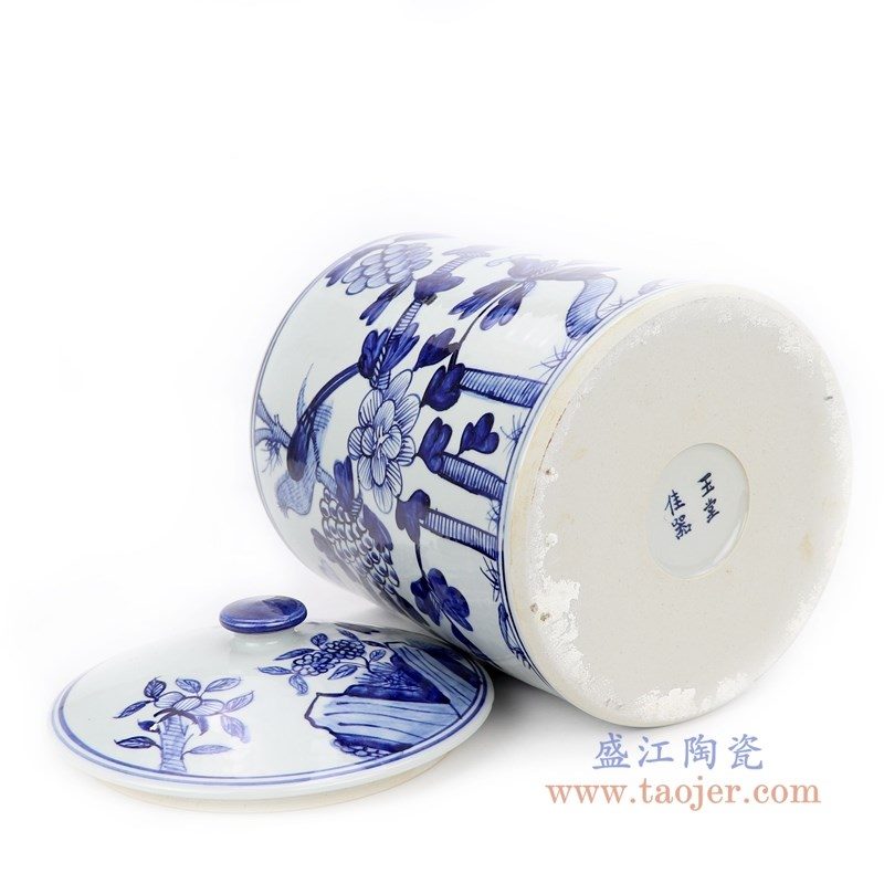RZFI10-B 盛江陶瓷 手绘青花花鸟纹茶叶罐