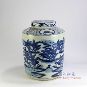 RZFZ08 景德镇陶瓷 青花山水茶叶罐