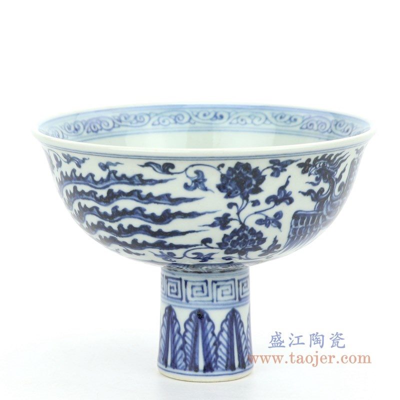 RZHL26-B 盛江陶瓷 大明宣德手绘龙凤纹高脚碗