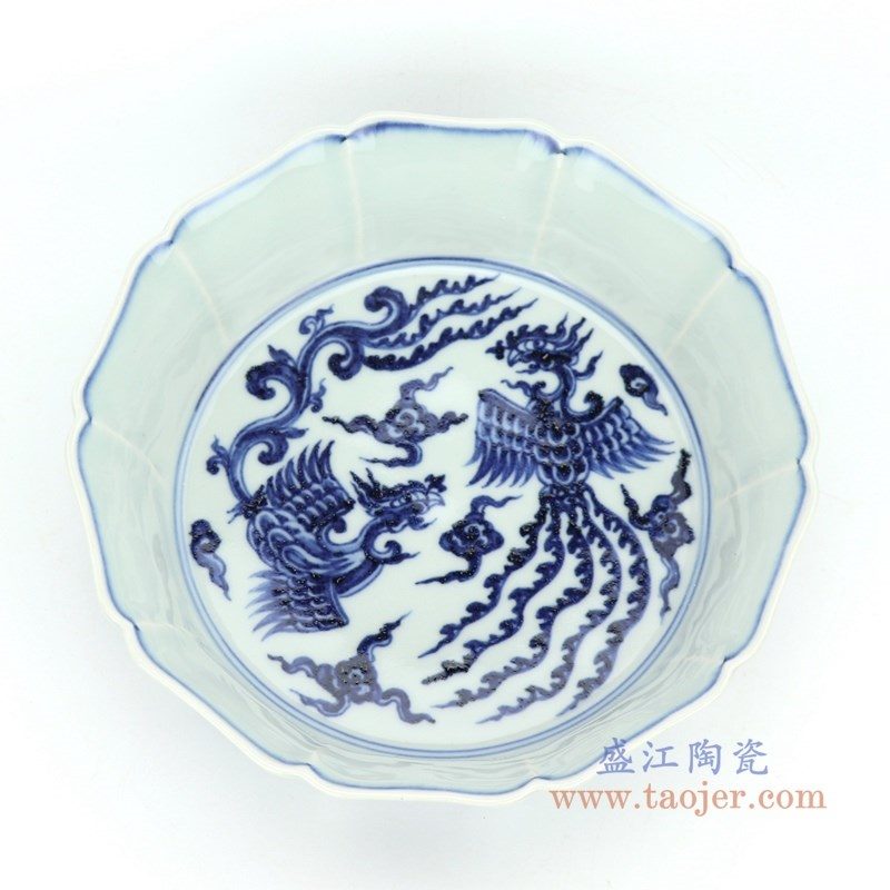 RZHL31-C 盛江陶瓷 大明宣德青花凤凰葵口碗