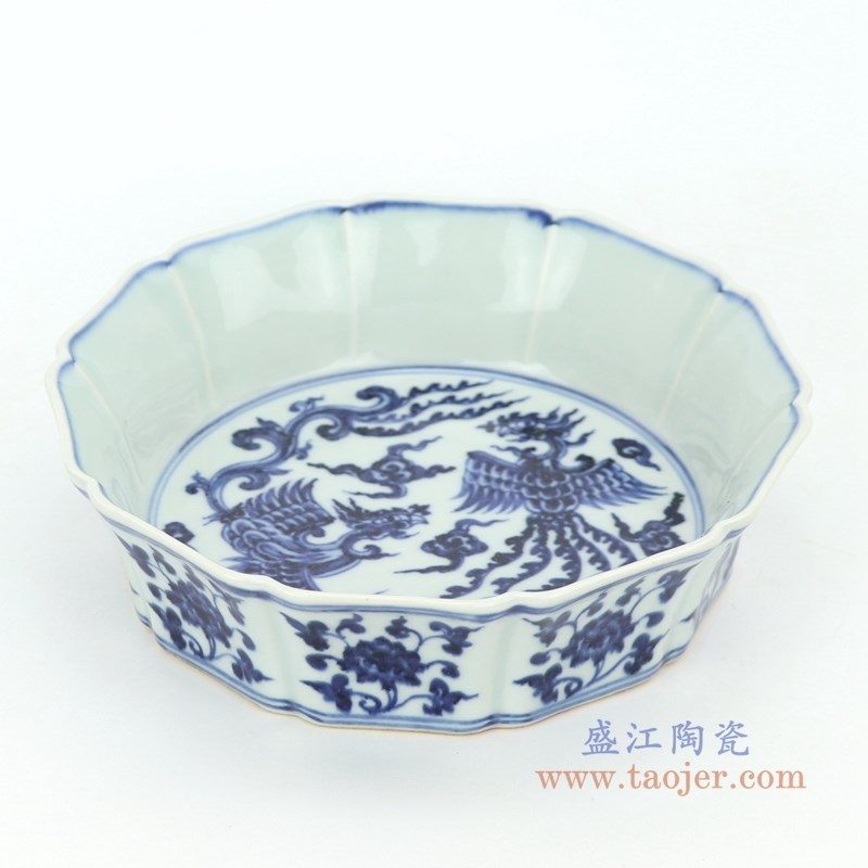 RZHL31-C 盛江陶瓷 大明宣德青花凤凰葵口碗