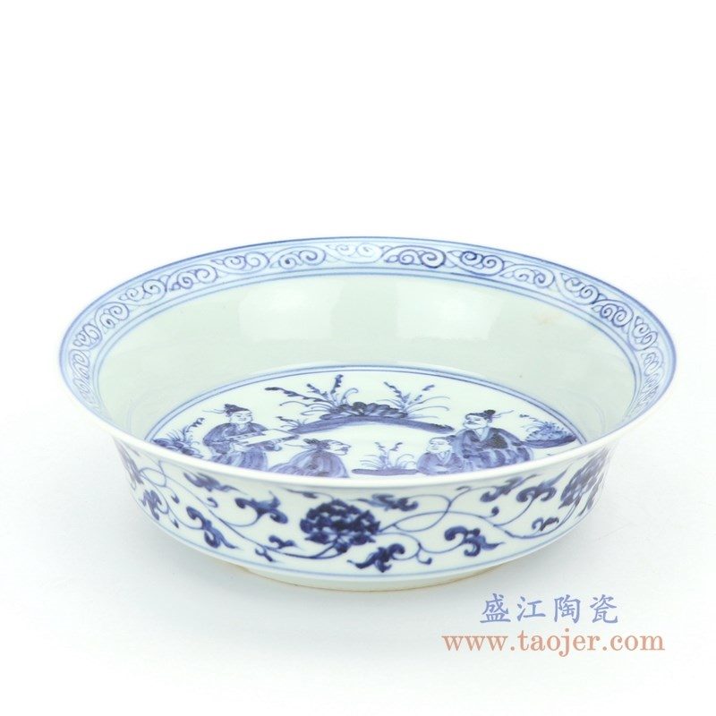 RZHL32-E 盛江陶瓷 大明宣德年制青花手绘人物瓷盘