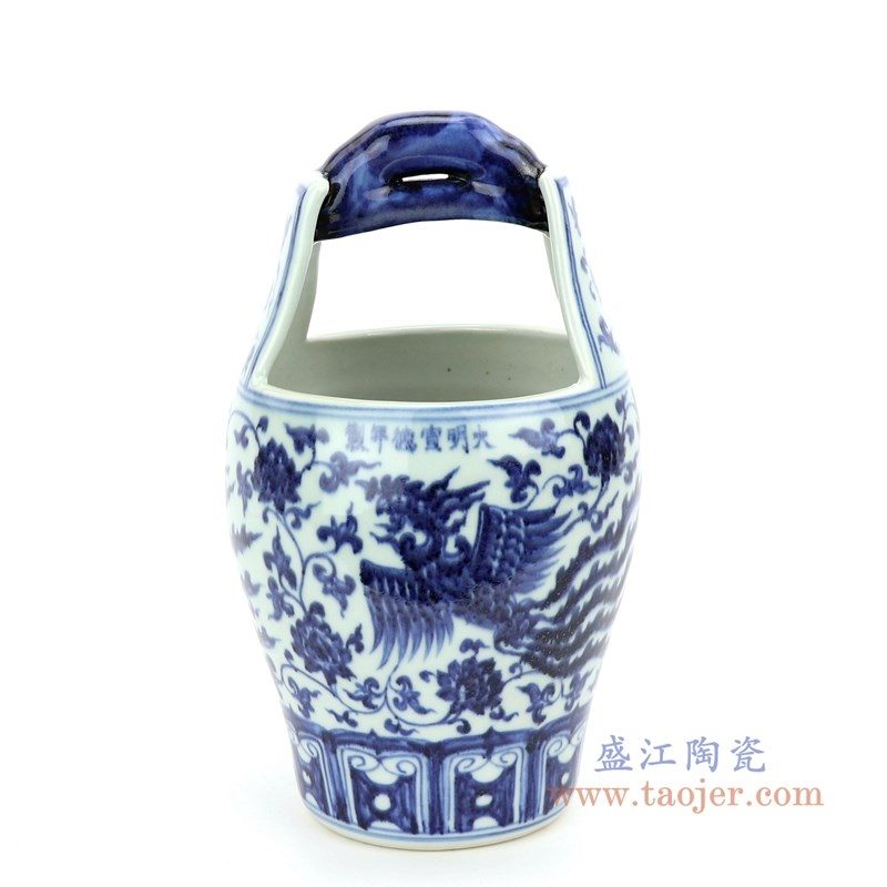 RZHL35 盛江陶瓷 青花缠枝莲凤凰图纹小木桶