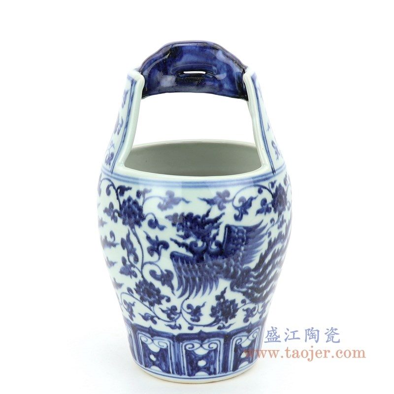 RZHL35 盛江陶瓷 青花缠枝莲凤凰图纹小木桶
