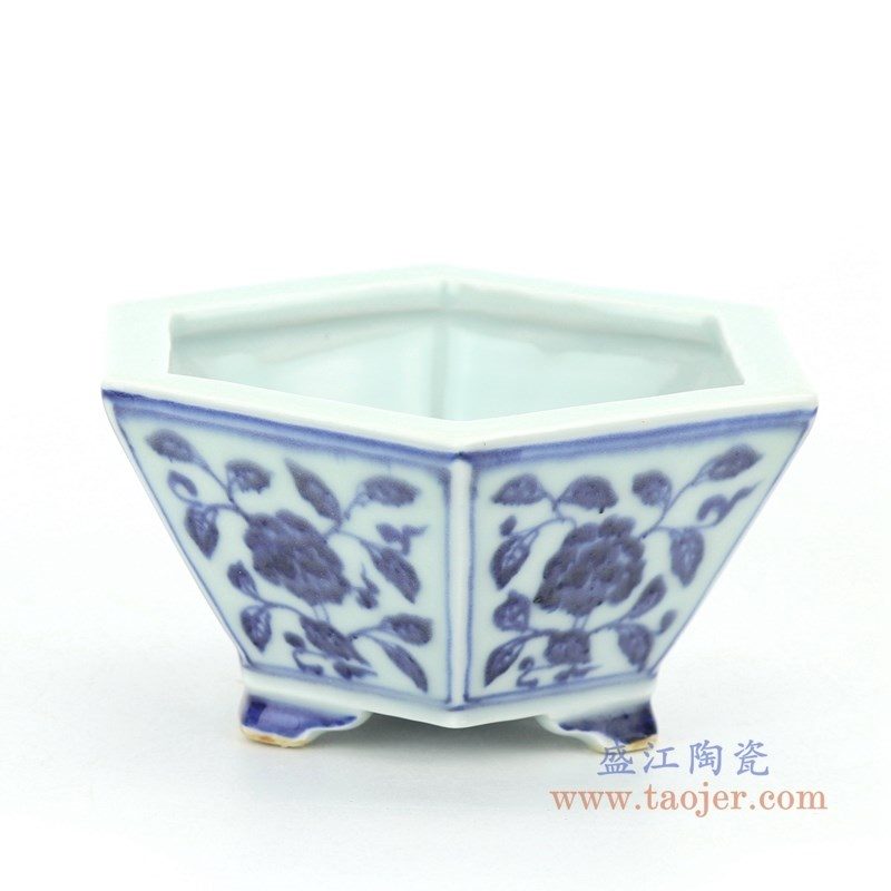 RZHL38 盛江陶瓷 青花缠枝莲六角花盆