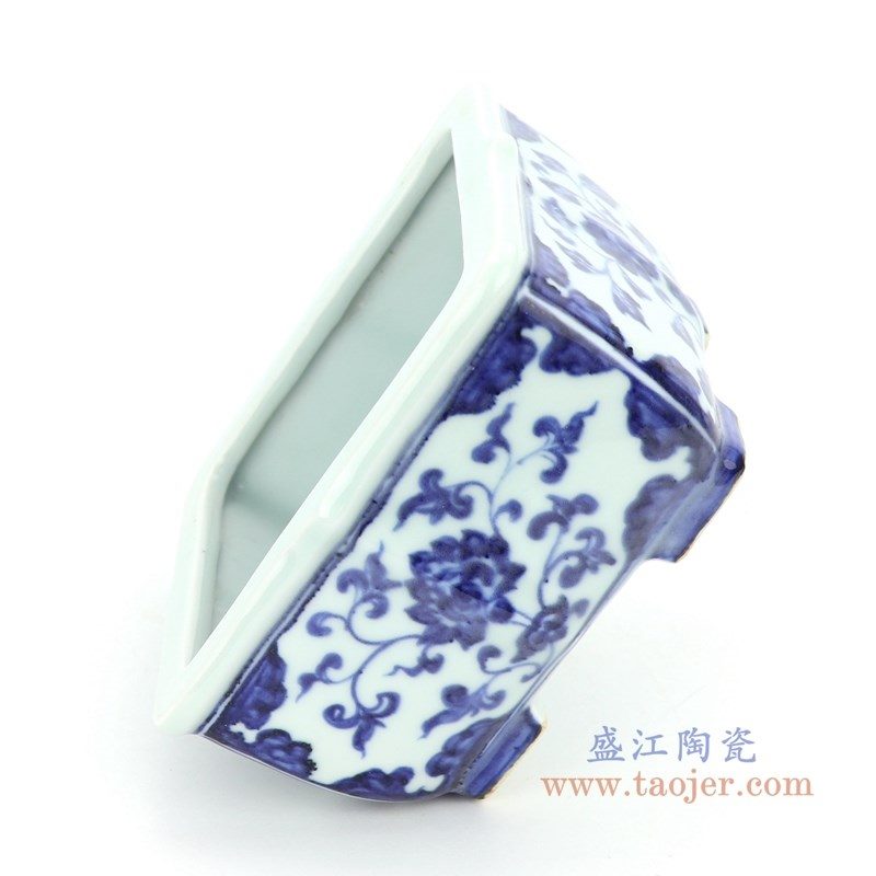 RZHL39 盛江陶瓷 青花缠枝莲四方花盆