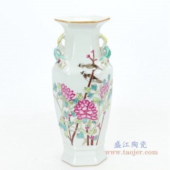 RZIH06-C 景德镇陶瓷 手绘花鸟纹一对赏瓶花瓶