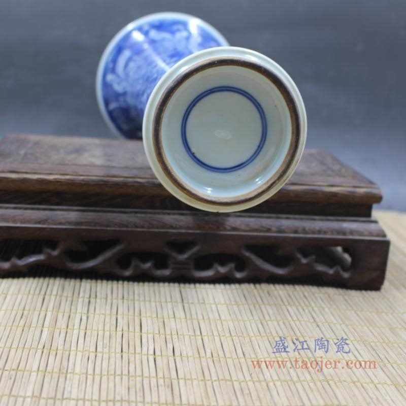 RZJI04-C 盛江陶瓷 仿古手绘青花花草图纹花觚