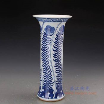 RZJI04-C 景德镇陶瓷 仿古手绘青花花草图纹花觚