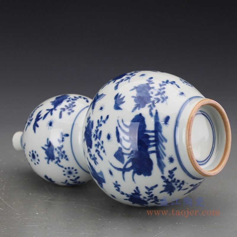 RZJI06 盛江陶瓷 手绘青花花鸟纹葫芦赏瓶花瓶