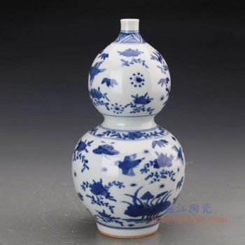 RZJI06 景德镇陶瓷 手绘青花花鸟纹葫芦赏瓶花瓶