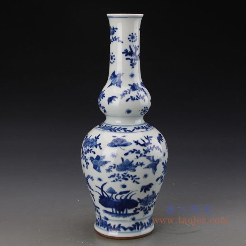 RZJI08 盛江陶瓷 手工陶瓷青花花鸟蝴蝶家居赏瓶花瓶