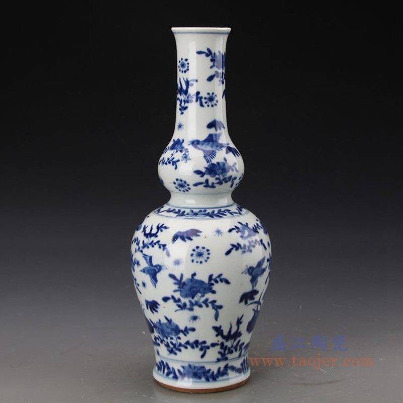 RZJI08 盛江陶瓷 手工陶瓷青花花鸟蝴蝶家居赏瓶花瓶