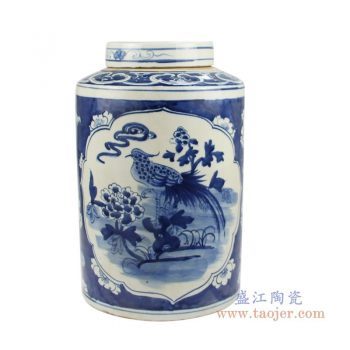 RZKT02-C 景德镇陶瓷 仿古手绘青花花鸟茶叶罐