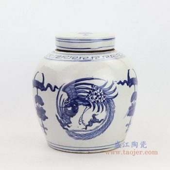 RZKT04-G 景德镇陶瓷 高仿清代青花凤纹陶瓷盖罐仿古陶瓷茶叶罐